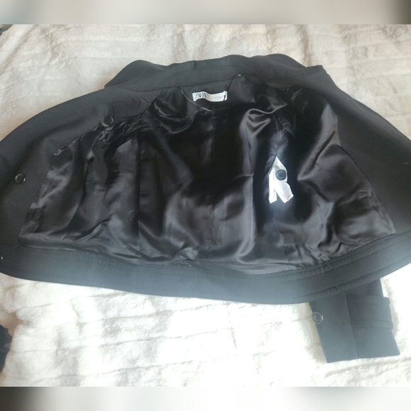 Zara double-breasted wool short coat/jacket black sz M BNWT - Picture 5 of 9